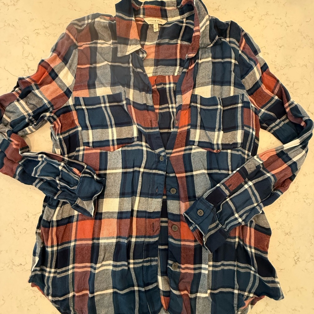 Lucky Brand Plaid Shirt in Navy and Rust